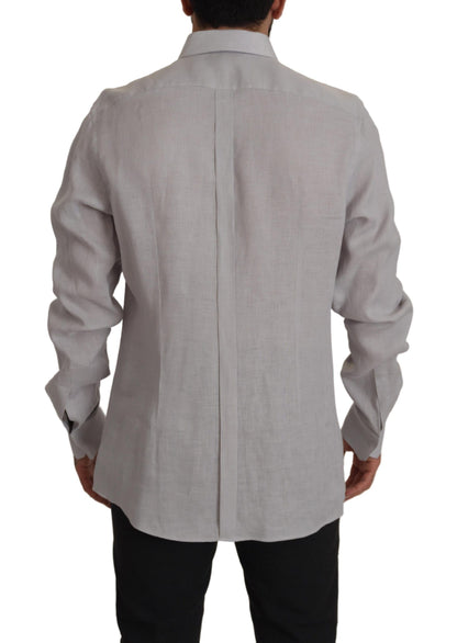 Dolce &amp; Gabbana Elegante camisa de lino gris slim fit