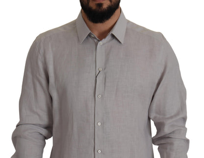 Dolce &amp; Gabbana Elegante camisa de lino gris slim fit