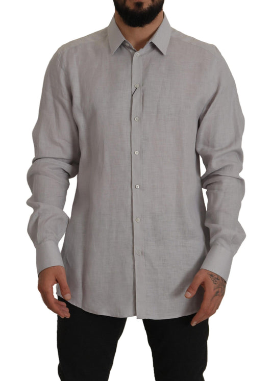 Dolce &amp; Gabbana Elegante camisa de lino gris slim fit