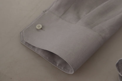 Dolce &amp; Gabbana Elegante camisa de lino gris slim fit