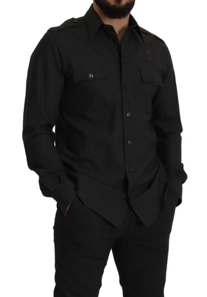 Dolce &amp; Gabbana Camisa elegante de algodón verde oscuro de corte slim