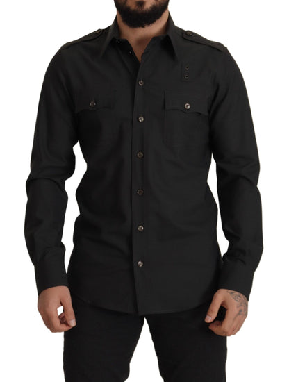Dolce &amp; Gabbana Camisa elegante de algodón verde oscuro de corte slim