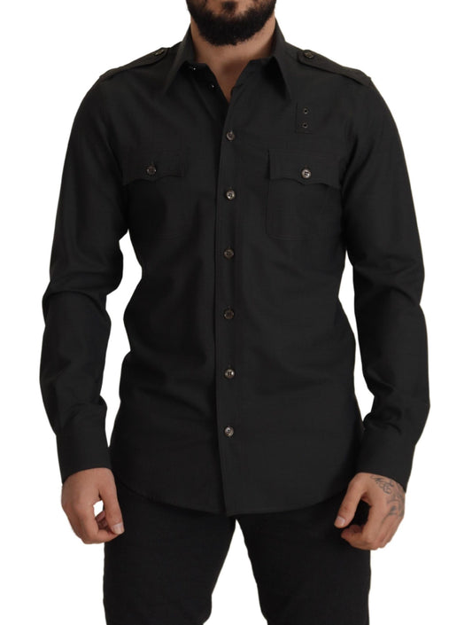 Dolce &amp; Gabbana Camisa elegante de algodón verde oscuro de corte slim