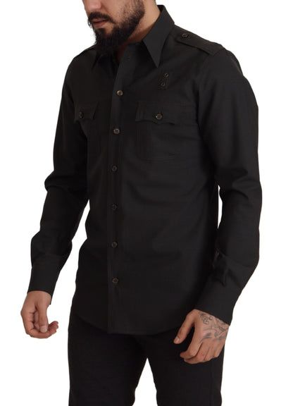 Dolce &amp; Gabbana Camisa elegante de algodón verde oscuro de corte slim