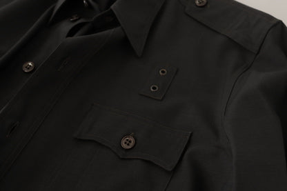 Dolce &amp; Gabbana Camisa elegante de algodón verde oscuro de corte slim
