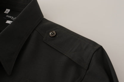 Dolce &amp; Gabbana Camisa elegante de algodón verde oscuro de corte slim