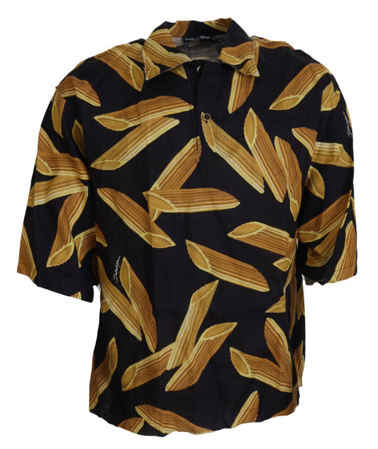 Dolce &amp; Gabbana Camisa de lino negra con estampado Penne Rigate