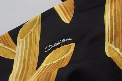 Dolce &amp; Gabbana Camisa de lino negra con estampado Penne Rigate