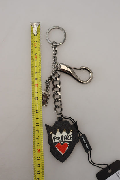 Dolce &amp; Gabbana Elegant Silver and Black Designer Keychain