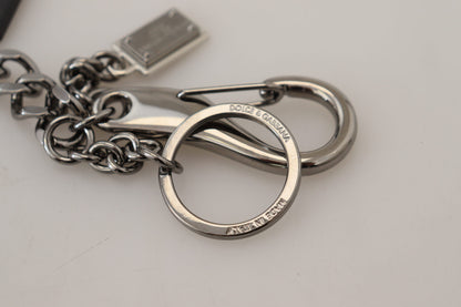 Dolce &amp; Gabbana Elegant Silver and Black Designer Keychain