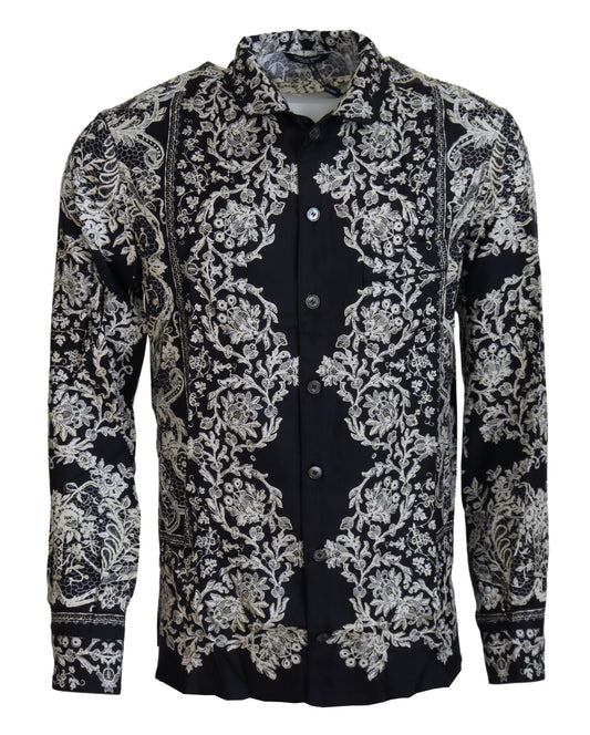 Dolce &amp; Gabbana Elegante camisa barroca floral de satén
