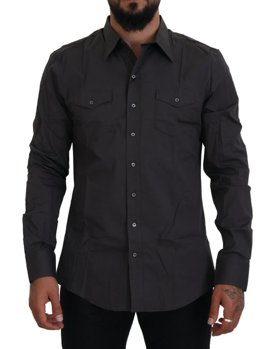 Dolce &amp; Gabbana Camisa de vestir elegante gris Sicilia Slim Fit