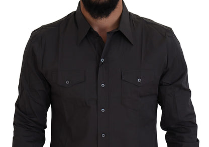 Dolce &amp; Gabbana Camisa de vestir elegante gris Sicilia Slim Fit