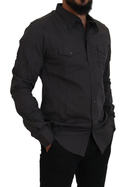 Dolce &amp; Gabbana Camisa de vestir elegante gris Sicilia Slim Fit