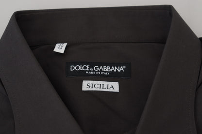 Dolce &amp; Gabbana Camisa de vestir elegante gris Sicilia Slim Fit