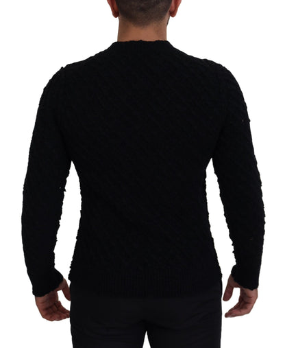 Dolce &amp; Gabbana Elegante jersey negro con cuello de pico en mezcla de lana