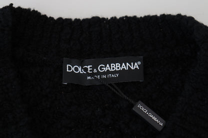 Dolce &amp; Gabbana Elegante jersey negro con cuello de pico en mezcla de lana