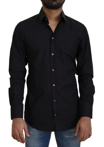 Dolce &amp; Gabbana Camisa de vestir elegante de algodón negra de corte slim