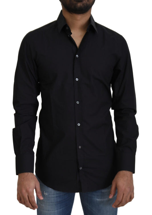Dolce &amp; Gabbana Camisa de vestir elegante de algodón negra de corte slim