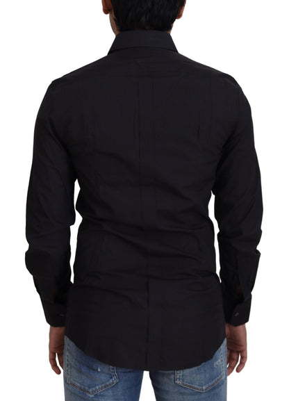 Dolce &amp; Gabbana Camisa de vestir elegante de algodón negra de corte slim