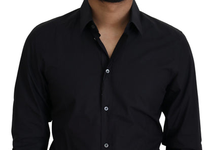 Dolce &amp; Gabbana Camisa de vestir elegante de algodón negra de corte slim