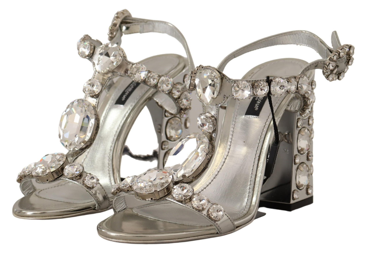 Dolce &amp; Gabbana Crystal-Embellished Silver Leather Pumps