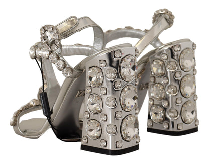 Dolce &amp; Gabbana Crystal-Embellished Silver Leather Pumps