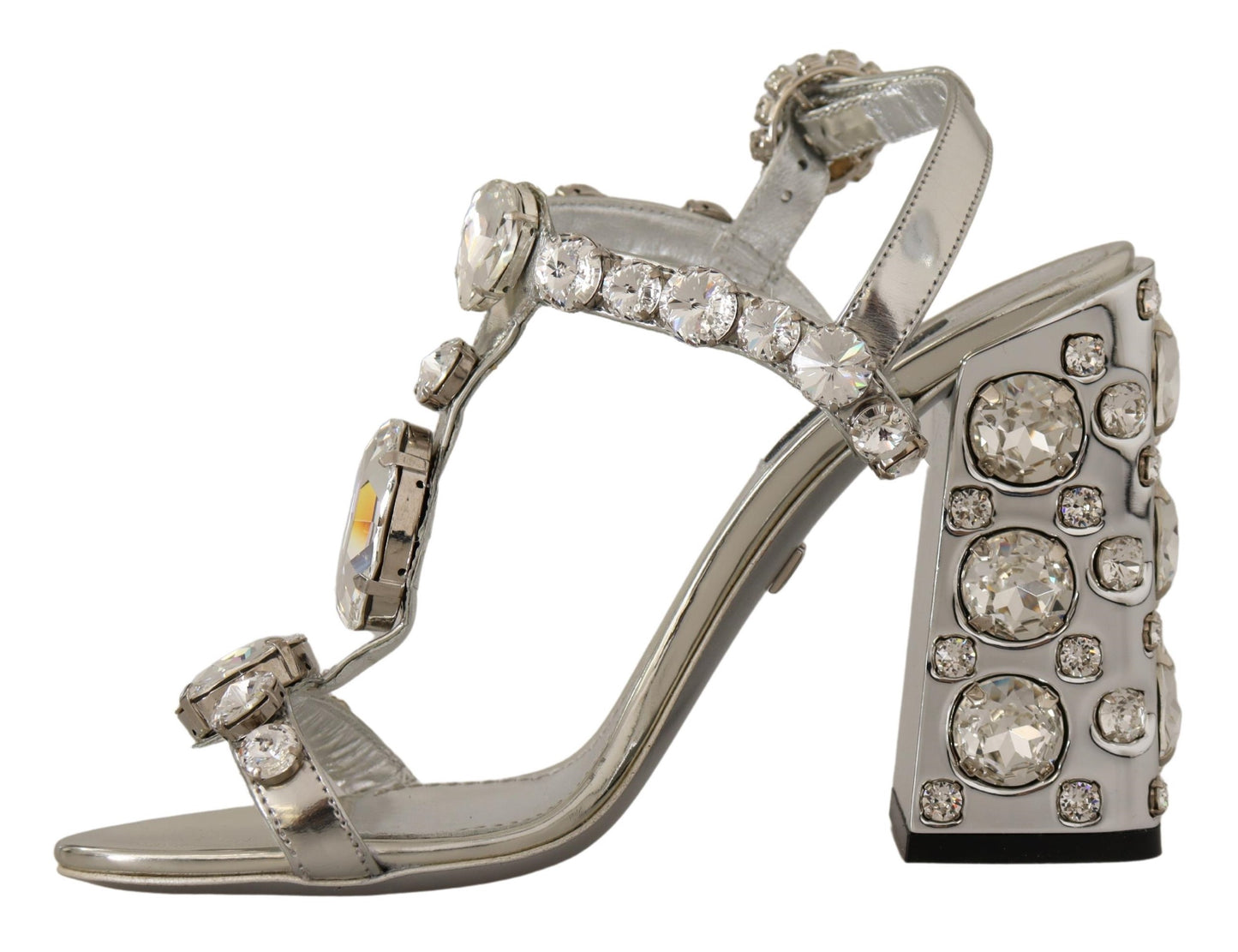 Dolce &amp; Gabbana Crystal-Embellished Silver Leather Pumps