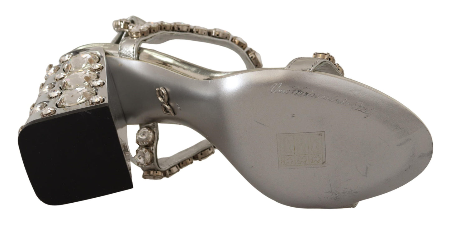 Dolce &amp; Gabbana Crystal-Embellished Silver Leather Pumps