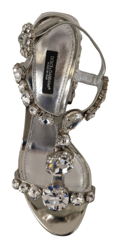 Dolce &amp; Gabbana Crystal-Embellished Silver Leather Pumps
