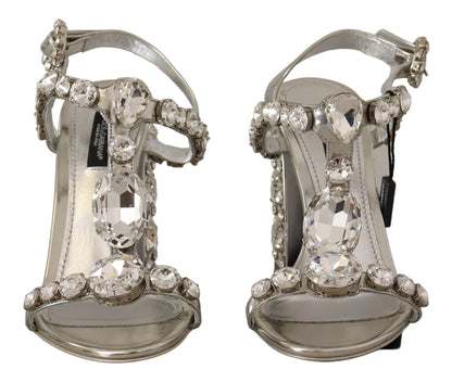 Dolce &amp; Gabbana Crystal-Embellished Silver Leather Pumps