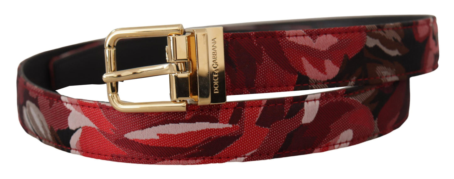 Dolce &amp; Gabbana Red Multicolor Leather Belt with Gold-Tone Buckle