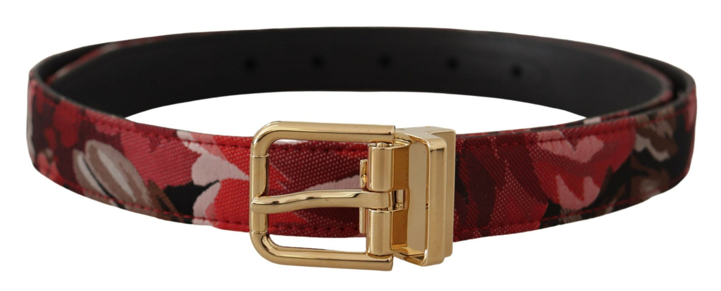 Dolce &amp; Gabbana Red Multicolor Leather Belt with Gold-Tone Buckle