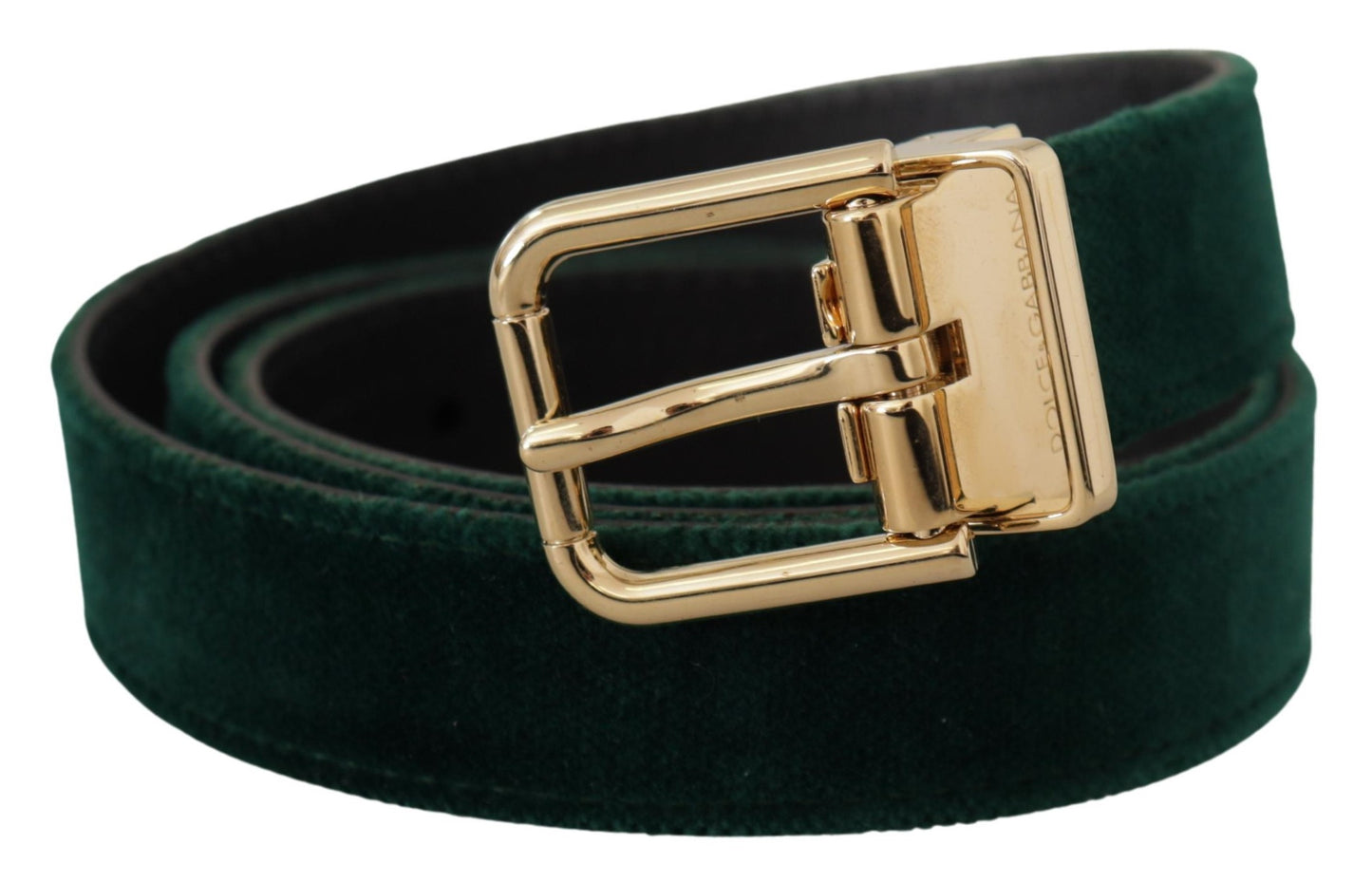 Dolce &amp; Gabbana Cinturón de diseñador de terciopelo esmeralda con hebilla dorada