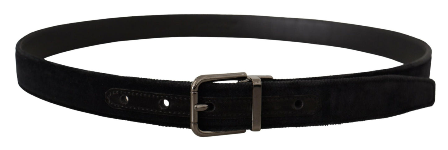 Dolce &amp; Gabbana Elegant Black Leather Belt with Silver Tone Buckle