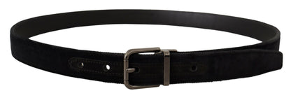 Dolce &amp; Gabbana Elegant Black Leather Belt with Silver Tone Buckle