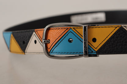 Dolce &amp; Gabbana Elegant Multicolor Leather Belt with Silver Buckle