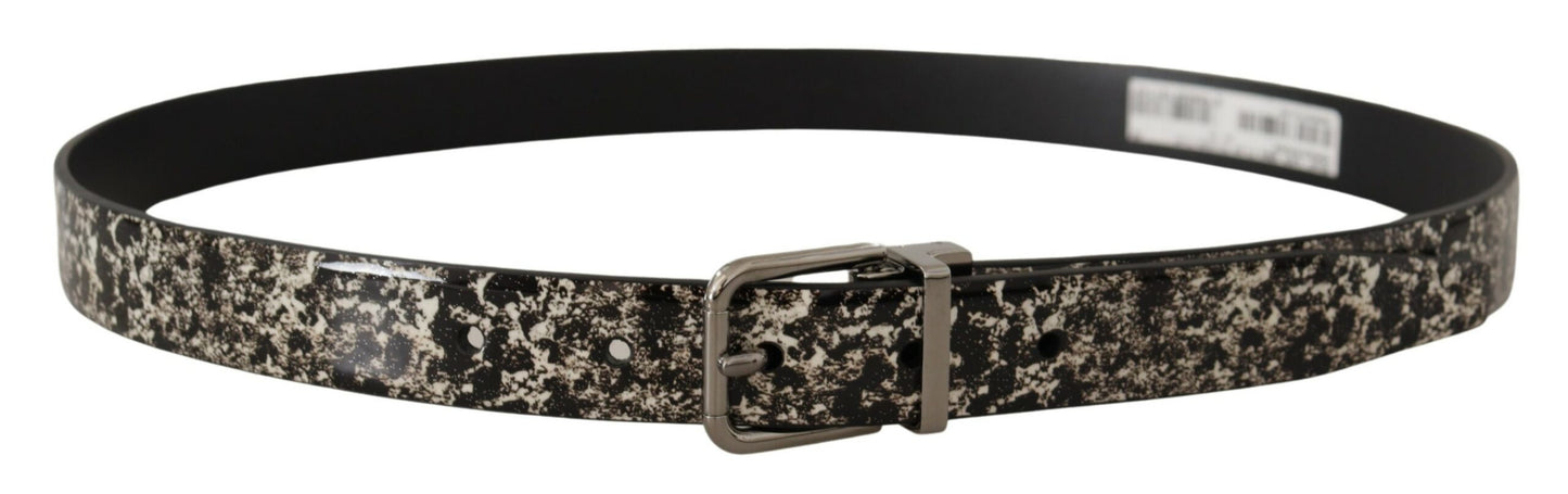 Dolce &amp; Gabbana Elegante cinturón de piel con estampado de mármol negro