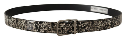 Dolce &amp; Gabbana Elegante cinturón de piel con estampado de mármol negro