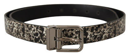 Dolce &amp; Gabbana Elegante cinturón de piel con estampado de mármol negro