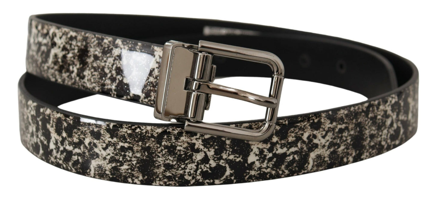 Dolce &amp; Gabbana Elegante cinturón de piel con estampado de mármol negro