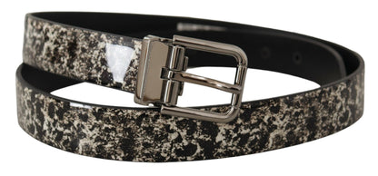 Dolce &amp; Gabbana Elegante cinturón de piel con estampado de mármol negro