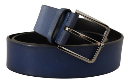 Dolce &amp; Gabbana Elegante Cinturón de Piel Azul con Hebilla Plateada