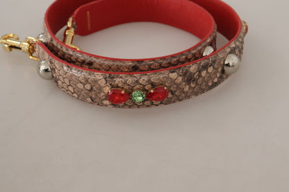 Dolce & Gabbana Brown Python Leather Crystals Shoulder Strap
