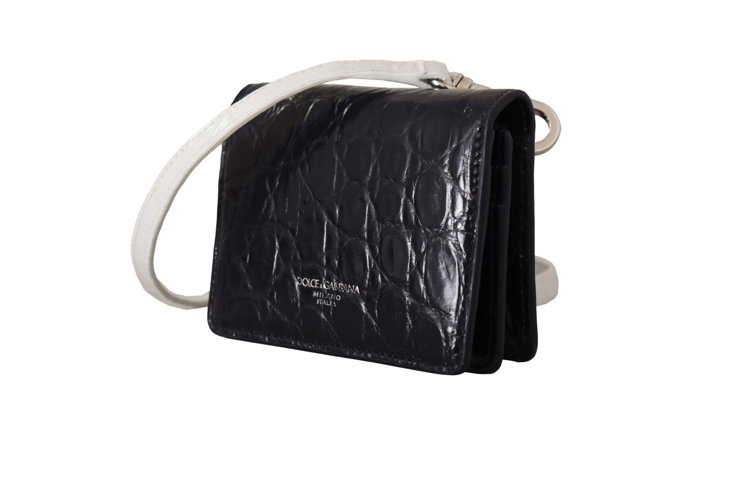 Dolce &amp; Gabbana Cartera plegable de piel exótica azul con correa