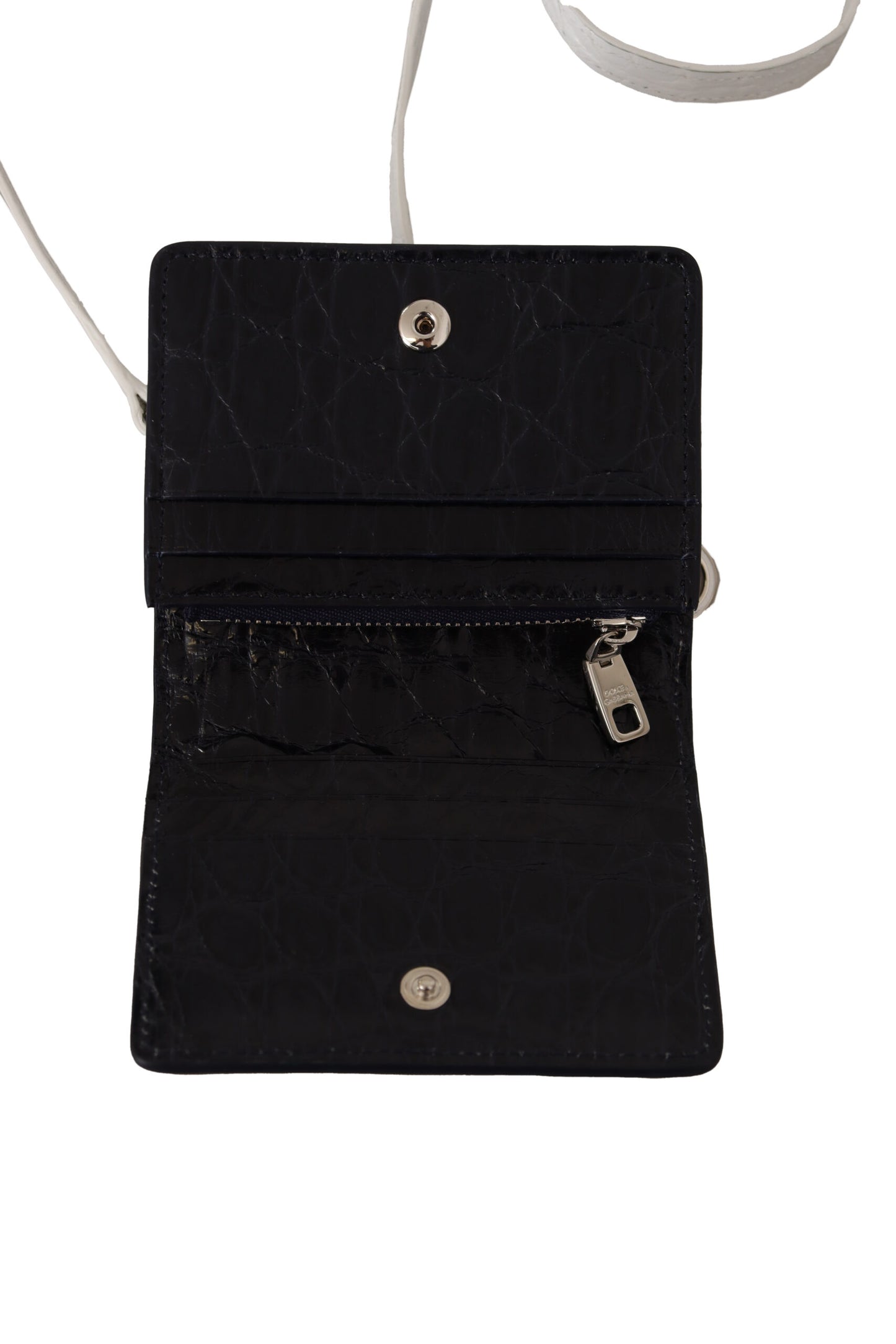 Dolce &amp; Gabbana Cartera plegable de piel exótica azul con correa