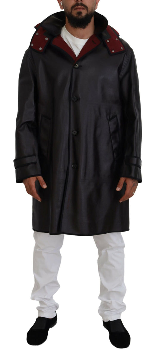 Dolce &amp; Gabbana Elegante parka con capucha en negro y burdeos