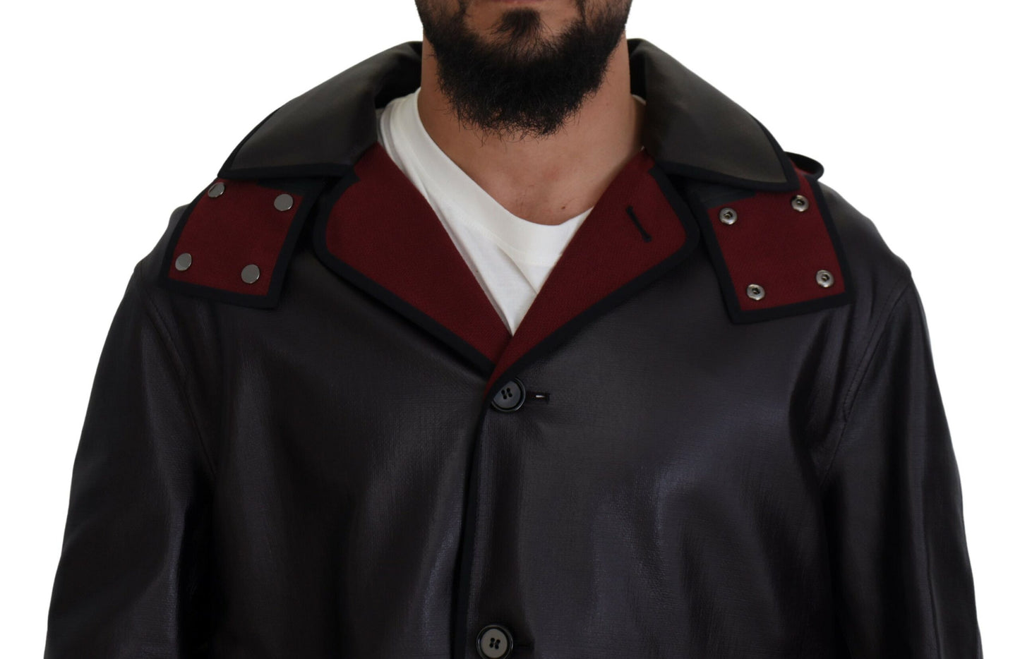 Dolce &amp; Gabbana Elegante parka con capucha en negro y burdeos