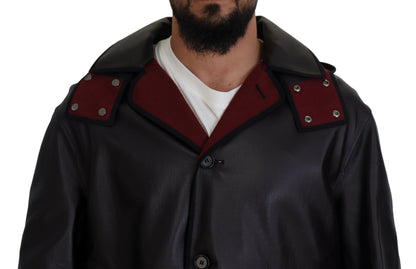 Dolce &amp; Gabbana Elegante parka con capucha en negro y burdeos