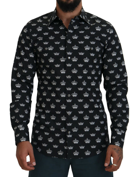 Dolce &amp; Gabbana Elegant Slim Fit Crown Print Formal Shirt